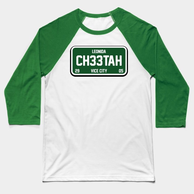 CH33TAH - GTA 6 - License Plate Baseball T-Shirt by TheVectorMonkeys